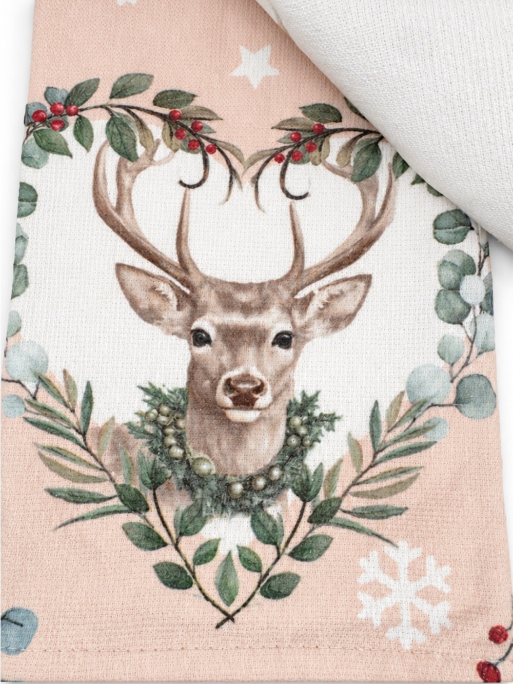 Cupcakes & Cashmere Christmas Deer Kitchen Towels Set of 3 Coastal Cotton NWT